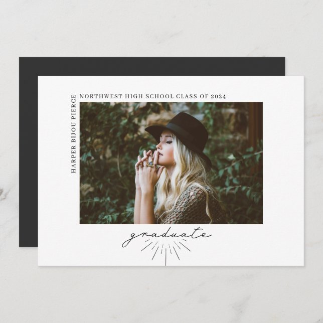 Line Art Script Graduation Horizontal Photo Announcement (Front/Back)