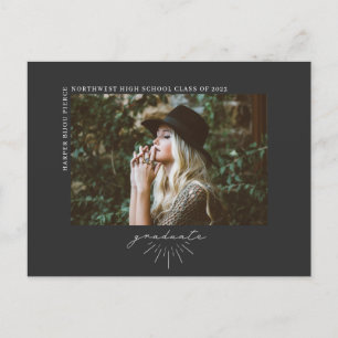 Line Art Script Graduation Photo Announcement Grey Postcard