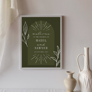 Line Art Script Green Wedding Welcome Poster