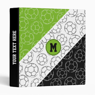line art soccer balls pattern on green white black binder
