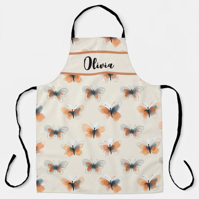 Line Art Stylish Butterflies Apron (Front)