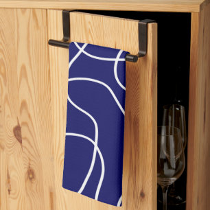 Line Art: White on Dark Blue Kitchen Towel