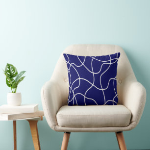 Line Art: White on Dark Blue Throw Pillow