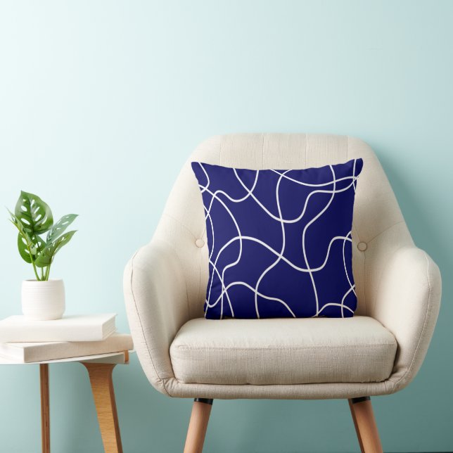 Line Art: White on Dark Blue Throw Pillow (Chair)