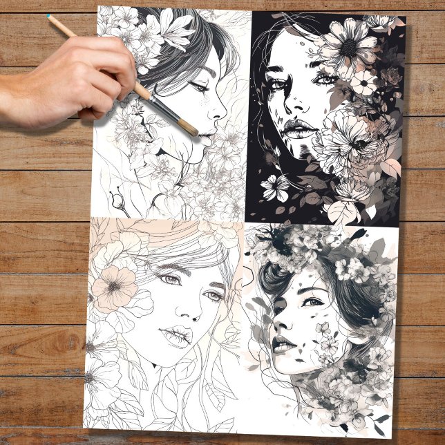 Line Art Woman Collage 1 Decoupage Paper (Creator Uploaded)