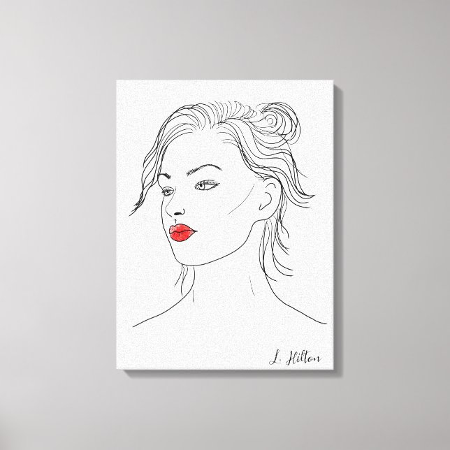 Line Art | Woman in Red Lipstick  Canvas Print (Front)