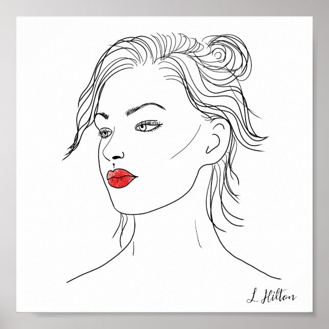 Line Art | Woman in Red Lipstick   Poster (Front)