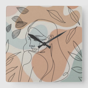 Line art woman leaves Clock