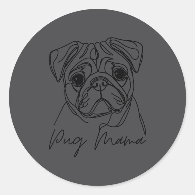 Line Artistic Mama Mom Pug Dog Pug Classic Round Sticker (Front)