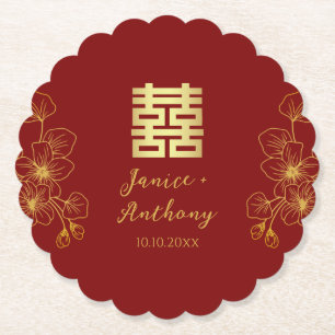 Line cherry blossom Chinese wedding double xi Paper Coaster