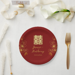 Line cherry blossom Chinese wedding double xi Paper Plate