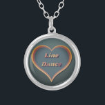 Line dance Love Heart  Silver Plated Necklace<br><div class="desc">This beautiful custom jewellery features an elegant and trendy grey,  dusky pink line dance heart design on teal background. Perfect gift for line dancers and everyone who loves line dancing or country music.</div>