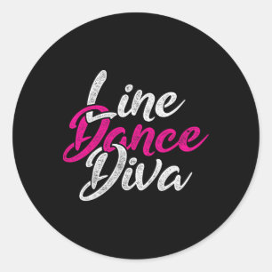 Line Dance Western Cowboy Tees Men's Uni Black Mod Classic Round Sticker