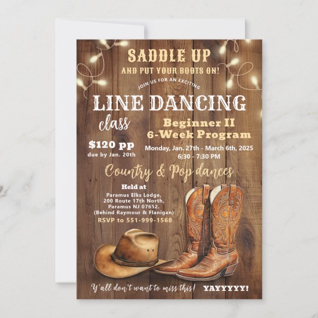 Line Dancing Class Flyer, Country Dance Program Ad (Front)