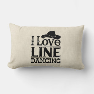 Line Dancing Cowboy Hat Country Music Ecru Black Lumbar Pillow