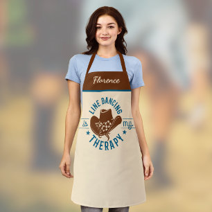 Line Dancing Is My Therapy Funny Dance Monogram  Apron