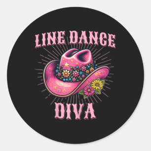 Line Dancing Western Pink Cowgirl Hat Line Dance D Classic Round Sticker