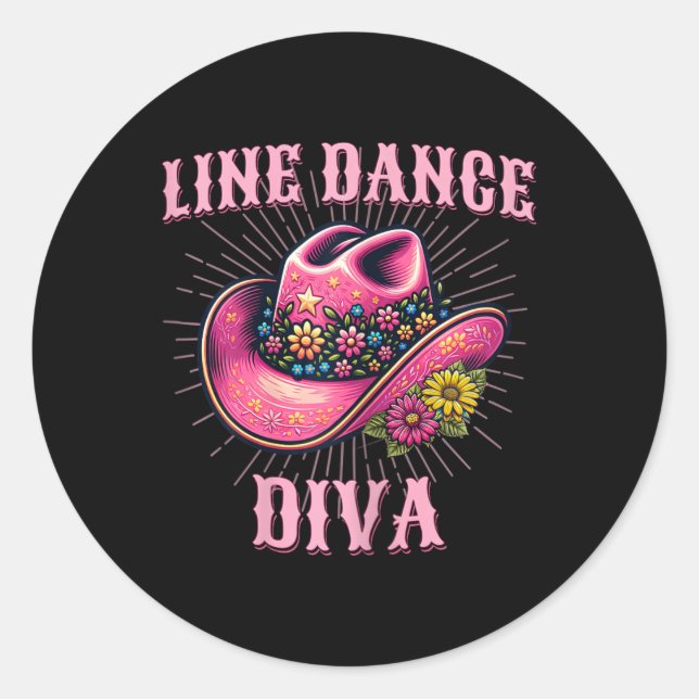 Line Dancing Western Pink Cowgirl Hat Line Dance D Classic Round Sticker (Front)
