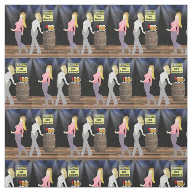Line Dancing Women With Caution Sign 2.4" Square Fabric (Swatch)