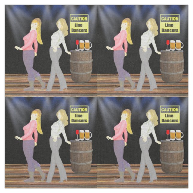 Line Dancing Women With Caution Sign 4.5" Square Fabric (Swatch)