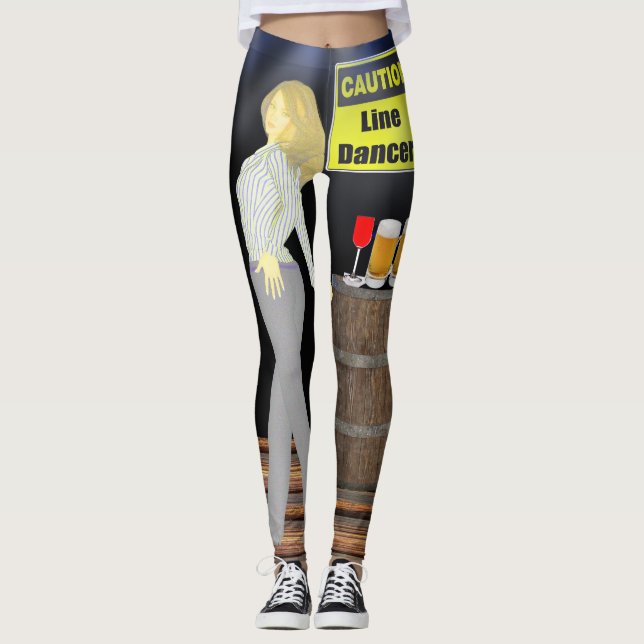 Line Dancing Women With Caution Sign Leggings (Front)