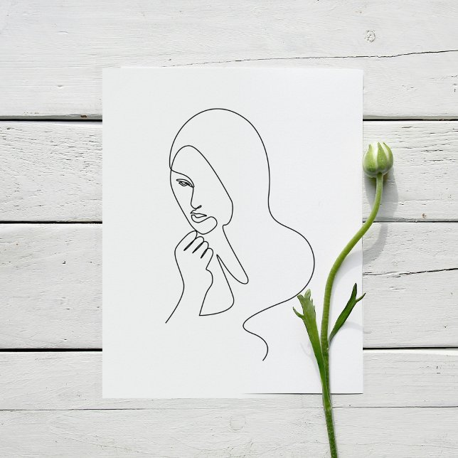 Line drawing art | Minimal modern contemporary art Poster (Minimalist Line Drawing in Black and white | Contemporary Abstract Line Art Poster | woman | female)