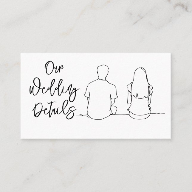 Line Drawing Couple RSVP Wedding Budget QR Code Business Card (Front)