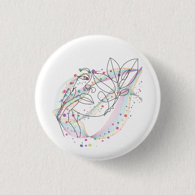 Line drawing face design simple arty design  1 inch round button (Front)
