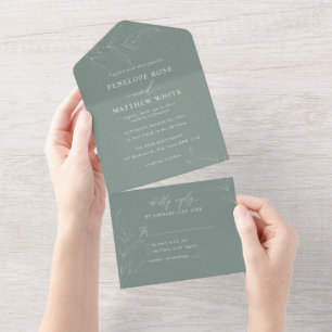 Line Drawing Foliage All in One Wedding Invite
