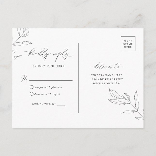 Line Drawing Foliage Leaf RSVP Postcard (Back)