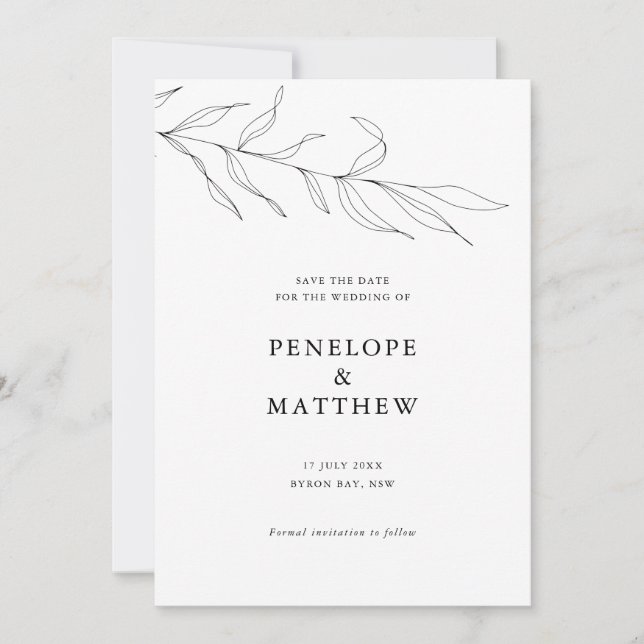 Line Drawing Foliage Leaf Wedding Invitation (Front)