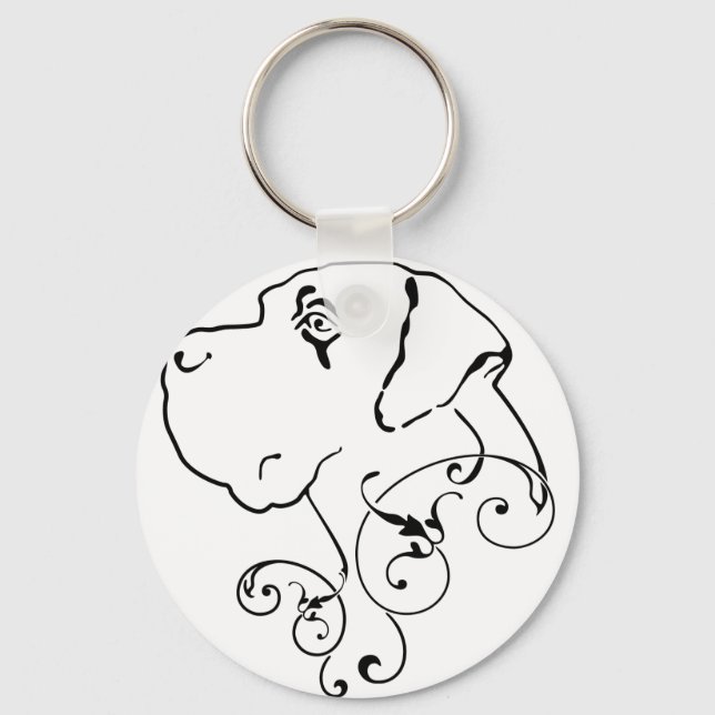 Line Drawing Great Dane Head Keychain (Front)