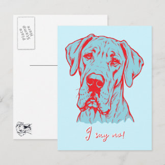 Line Drawing Great Dane Portrait  Postcard