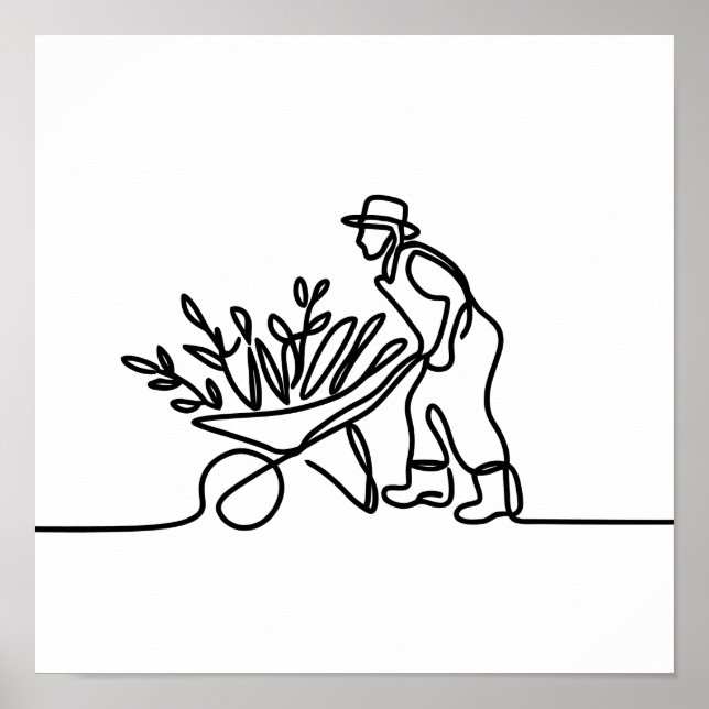 line drawing of a farmer or gardener poster (Front)