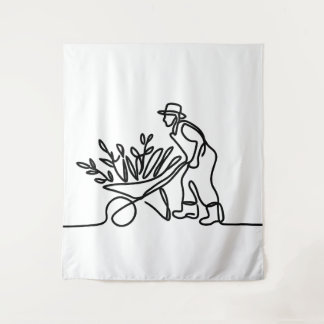 line drawing of a farmer or gardener tapestry