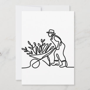 line drawing of a farmer or gardener thank you card