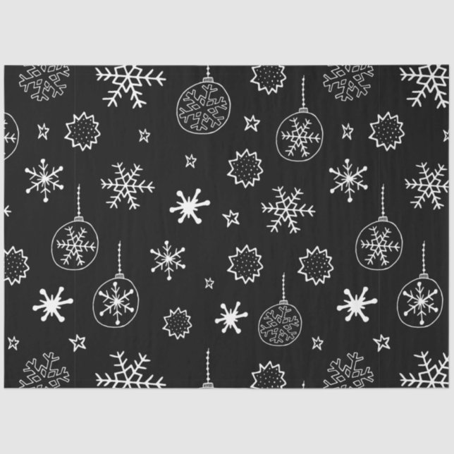 Line Drawing Ornaments and Snowflakes Christmas Tissue Paper (Front)