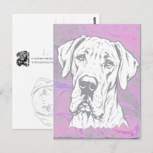 Line Drawing Portrait Great Dane Head grey Postcard