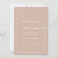 Line Drawing Rose Birthday Party Invitation