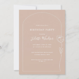 Line Drawing Rose Birthday Party Invitation