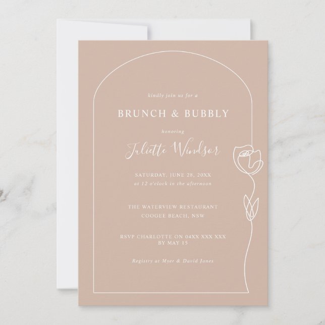 Line Drawing Rose Brunch & Bubbly Invitation (Front)