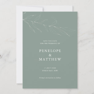 Line Drawing Sage Foliage Wedding Invitation