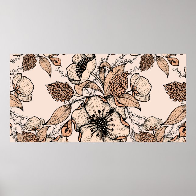 Line drawing seamless pattern. Light colors. Vinta Poster (Front)