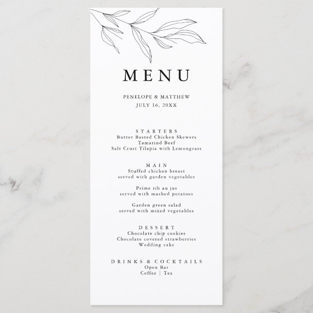 Line Drawing Sketch Foliage Leaf Menu (Front)