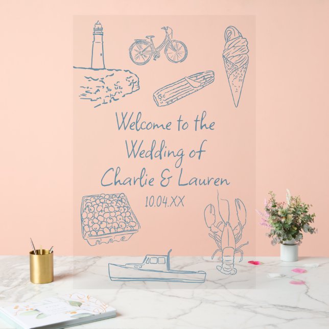 line drawings New England Wedding Welcome sign  (Wedding)