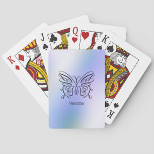 Line Drawn Blue Purple Butterly Holographic Playing Cards