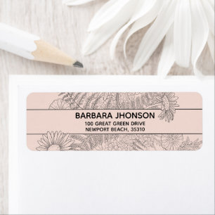 Line Drawn Chic Pink Blush Floral Return Address L