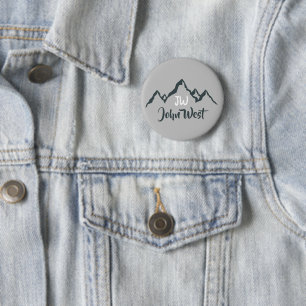Line drawn mountain range personalizable monogram 2 inch round button