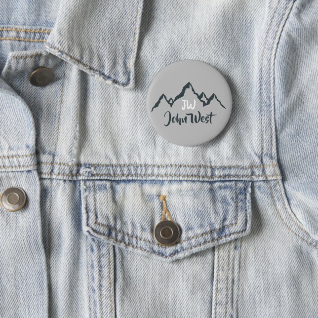 Line drawn mountain range personalizable monogram 2 inch round button (In Situ)