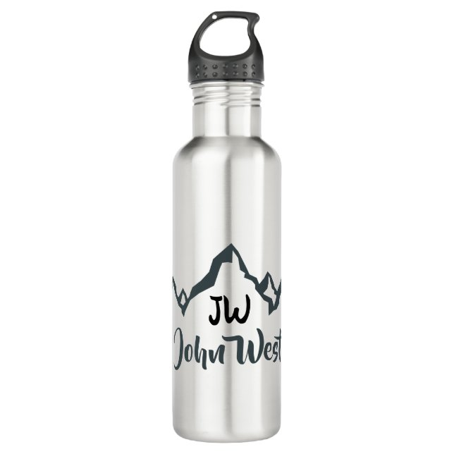 Line drawn mountain range personalizable monogram  710 ml water bottle (Front)